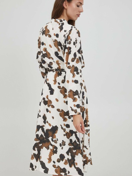 ICHI Weiß gemustertes Hemdkleid mit Krawatte ICHI