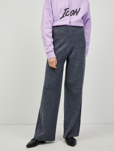 Pieces Dunkelgrau gestreifte Hose mit weitem Bein Pieces Cindy