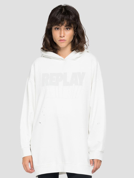 Replay Weißes Damen-Sweatshirt in Übergröße mit Ripp-Effekt Replay
