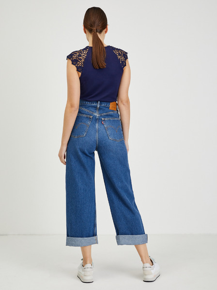 Orsay Dunkelblaues Damen-T-Shirt mit Spitze ORSAY