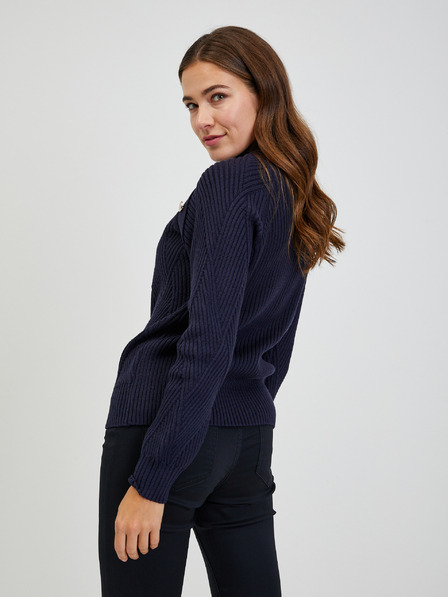 Orsay Dunkelblauer Damen Ripppullover mit Dekoknöpfen ORSAY