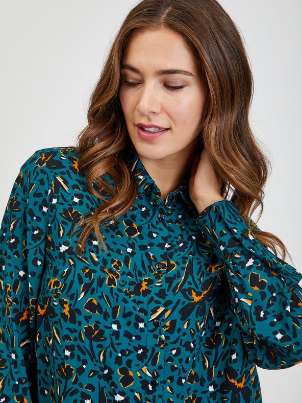 Orsay Petrolfarbenes gemustertes Damenhemd ORSAY