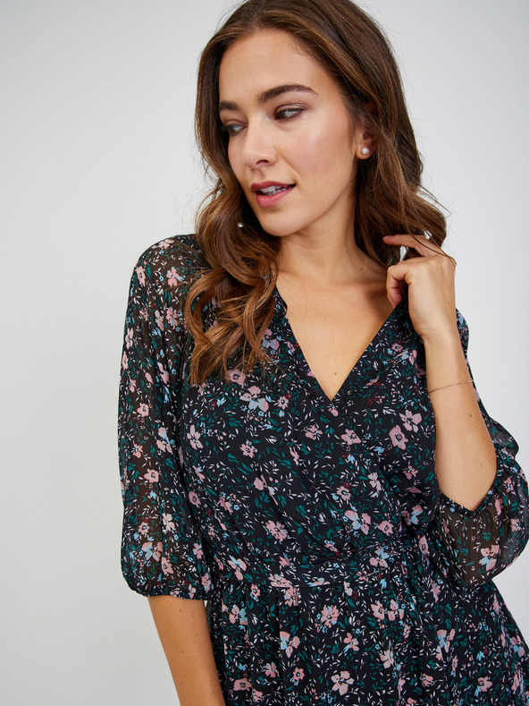 Orsay Schwarzes Damen-Blumenkleid mit Bindung ORSAY