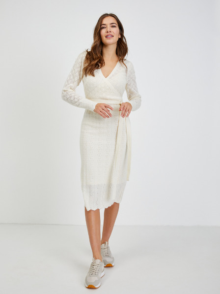 Orsay Perforiertes cremefarbenes Damen Pulloverkleid mit Schnürung ORSAY