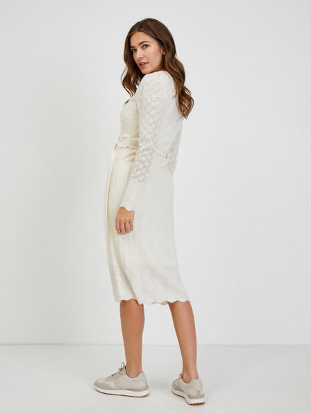 Orsay Perforiertes cremefarbenes Damen Pulloverkleid mit Schnürung ORSAY