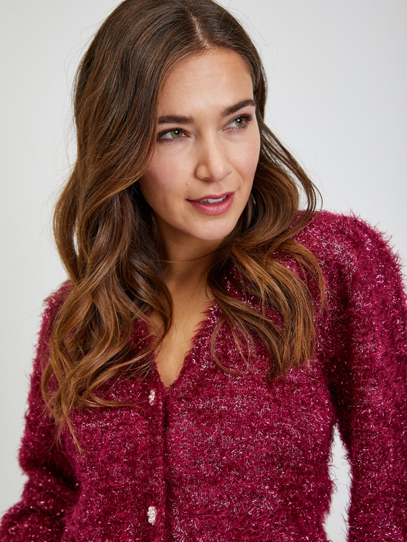 Orsay Burgunderfarbene Damencardigan mit Metallfasern ORSAY