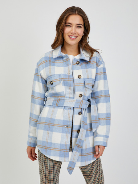 Orsay Weiß-blau karierte Damen-Hemdjacke mit Bindung ORSAY