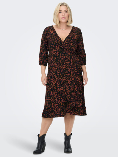 ONLY CARMAKOMA Braun-schwarzes ONLY CARMAKOMA Lux Lea Wickelkleid für Damen