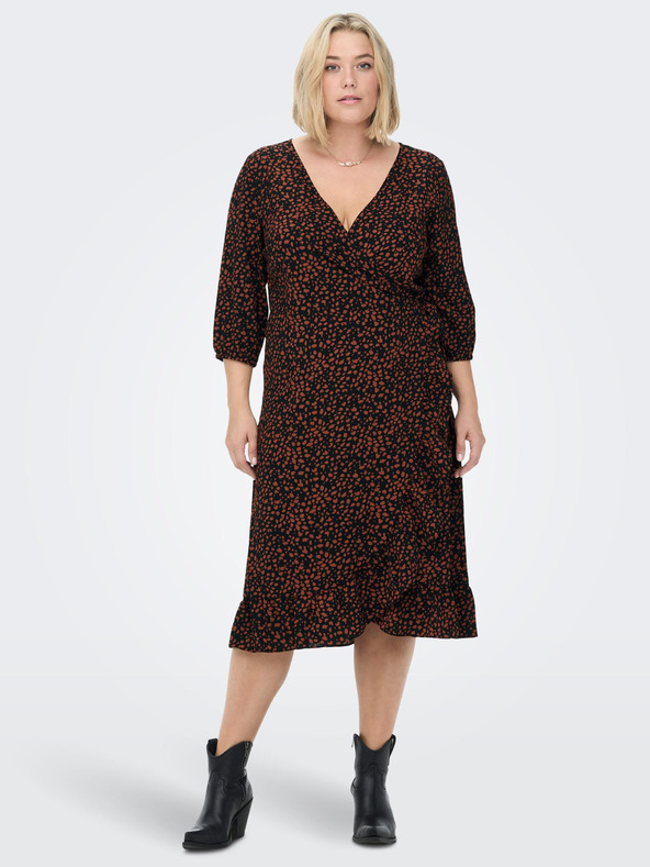 ONLY CARMAKOMA Braun-schwarzes ONLY CARMAKOMA Lux Lea Wickelkleid für Damen