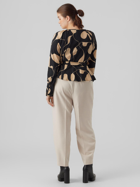Vero Moda Curve Beige und schwarz gemusterte Damenbluse mit Krawatte VERO MODA CURVE Lydia