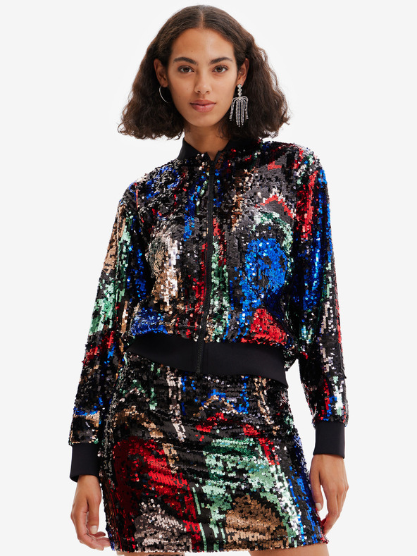 Desigual Rot-schwarzer Pailletten-Bomber für Damen Desigual Sequin