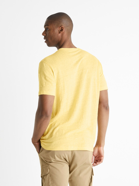 Celio Gelbes Leinenhemd mit kurzen Ärmeln Celio