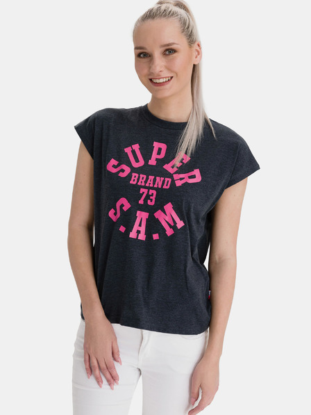 Sam 73 Dunkelgraues bedrucktes T-Shirt für Frauen SAM 73