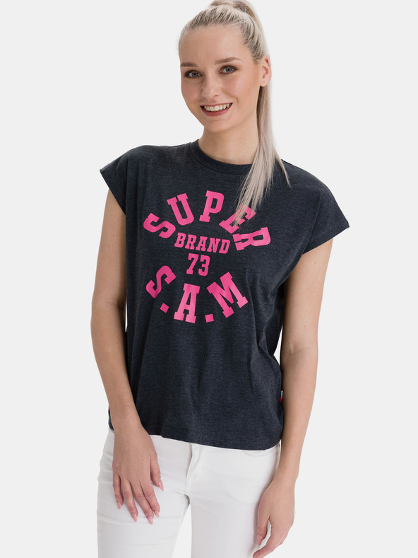 Sam 73 Dunkelgraues bedrucktes T-Shirt für Frauen SAM 73