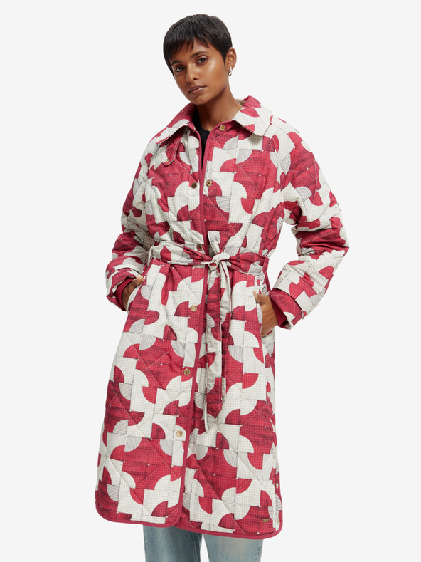 Scotch & Soda Weiß und rosa gemusterter Damen-Stepp-Wintermantel Scotch & Soda