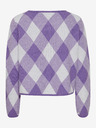 ICHI Weiß und lila karierte Strickjacke für Damen ICHI