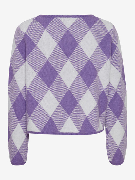 ICHI Weiß und lila karierte Strickjacke für Damen ICHI
