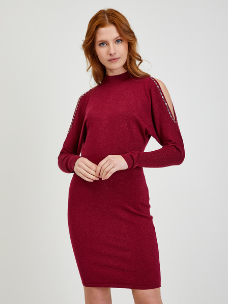Orsay Burgunderrotes Damen-Pulloverkleid mit Ausschnitten ORSAY