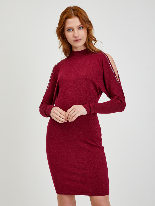 Orsay Burgunderrotes Damen-Pulloverkleid mit Ausschnitten ORSAY