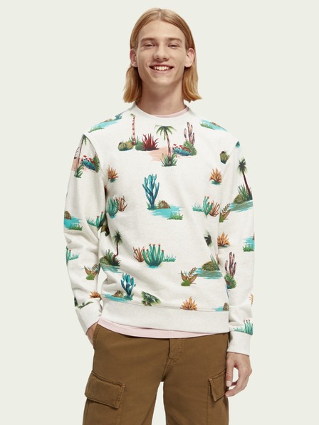 Scotch & Soda Beigefarbenes gemustertes Herren-Sweatshirt Scotch & Soda