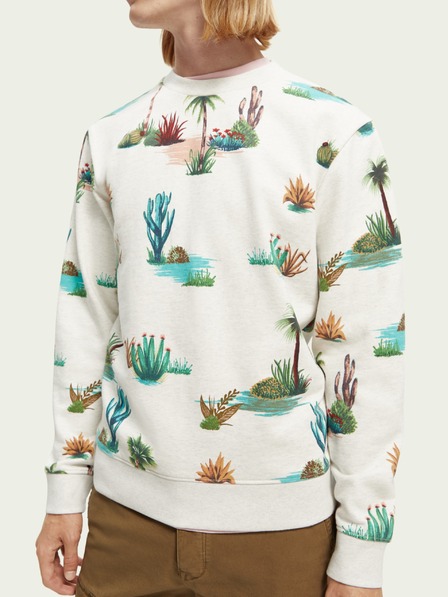 Scotch & Soda Beigefarbenes gemustertes Herren-Sweatshirt Scotch & Soda