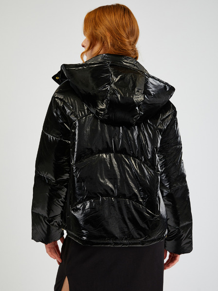 Armani Exchange Schwarze glänzende Steppjacke für Frauen mit abnehmbarer Kapuze Armani Exchange