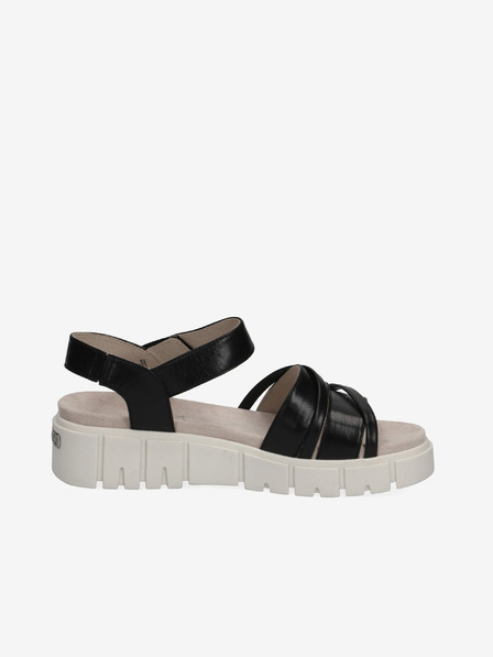 Caprice Schwarze Damen Caprice Leder Plateausandalen