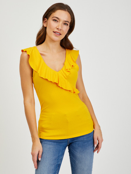 Orsay Gelbes Damen T-Shirt mit Rüschen ORSAY