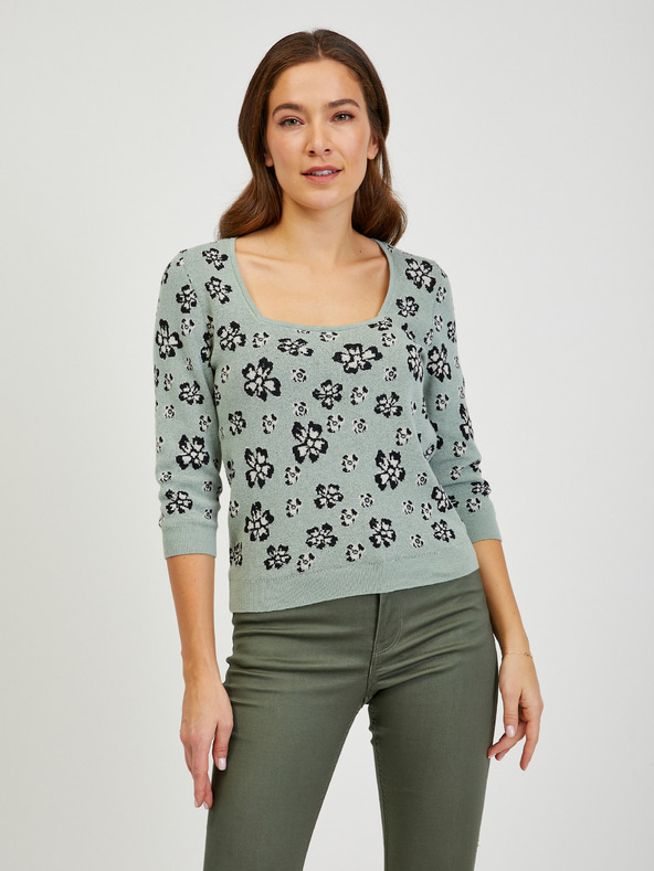 Orsay Hellgrüner Damenpullover mit Blumenmuster ORSAY