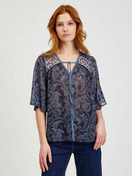 Orsay Dunkelblaue gemusterte Damenbluse ORSAY