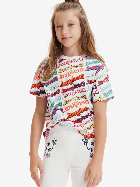 Desigual Weißes gemustertes T-Shirt für Kinder Desigual Logomania