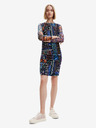 Desigual Blau-schwarz gemustertes ärmelloses Damen-Minikleid Desigual Lettering