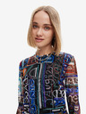 Desigual Blau-schwarz gemustertes ärmelloses Damen-Minikleid Desigual Lettering