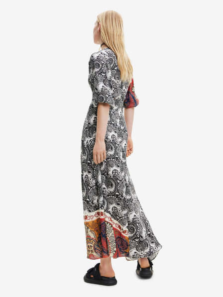 Desigual Weißes und schwarzes gemustertes Damen Maxikleid mit Cutouts Desigual Sirsal
