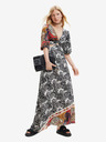 Desigual Weißes und schwarzes gemustertes Damen Maxikleid mit Cutouts Desigual Sirsal