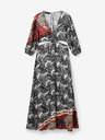 Desigual Weißes und schwarzes gemustertes Damen Maxikleid mit Cutouts Desigual Sirsal