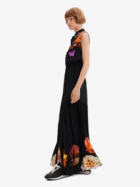 Desigual Desigual Suiza-Lacroix Schwarzes Damen Shirt Maxikleid mit Blumenmuster