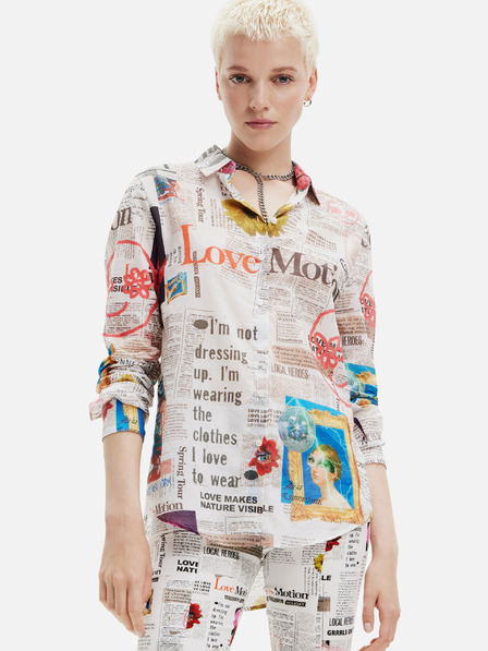 Desigual Weißes gemustertes Damenhemd Desigual Newspaper