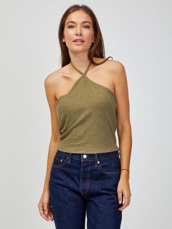 ONLY Khakifarbenes geripptes Kurzarm-Top ONLY Emma