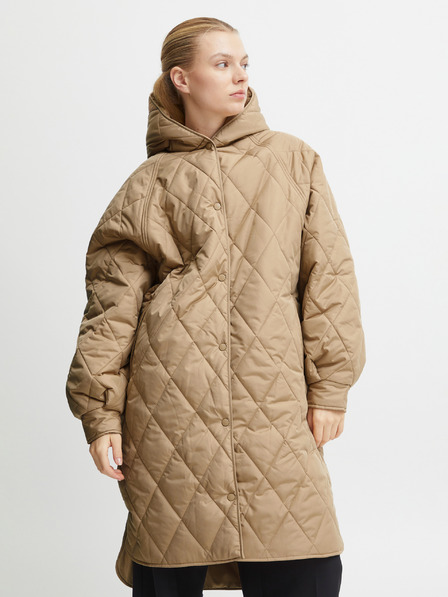 ICHI Beige Damen Stepp-Wintermantel mit Kapuze ICHI