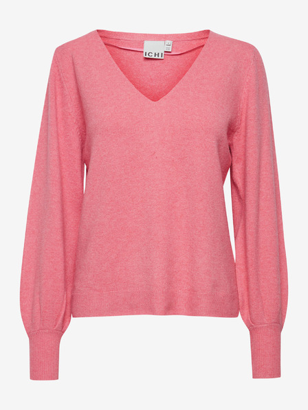 ICHI Leichter rosa Damenpullover mit Ballonärmeln ICHI