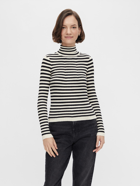 Pieces Cremefarben und schwarz gestreifter Rollkragenpullover Pieces Rista