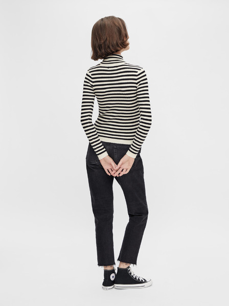 Pieces Cremefarben und schwarz gestreifter Rollkragenpullover Pieces Rista