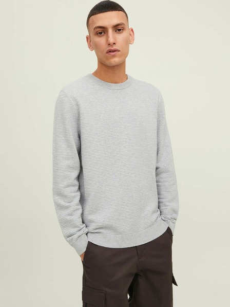 Jack & Jones Jack & Jones Otto hellgrau gerippter Basic-Pullover