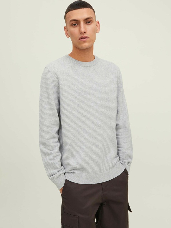 Jack & Jones Jack & Jones Otto hellgrau gerippter Basic-Pullover
