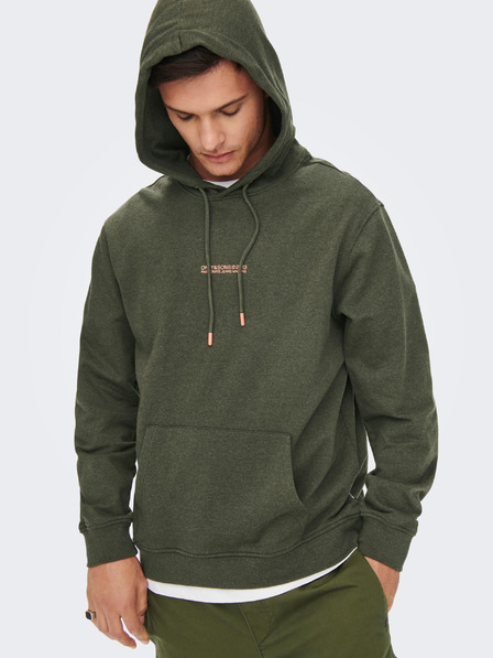 ONLY & SONS Khakifarbener Kapuzenpullover ONLY & SONS Elon