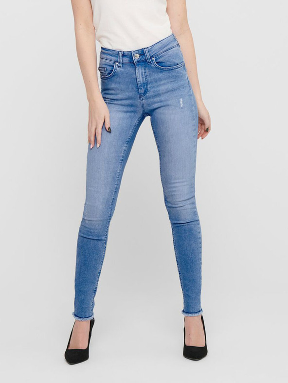 ONLY Blaue Skinny Fit-Jeans mit ausgefransten Säumen ONLY Blush