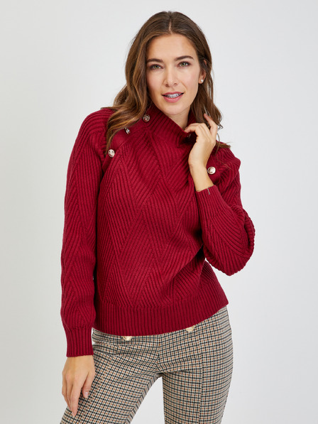 Orsay Roter Damen Rippenpulli mit Dekoknöpfen ORSAY