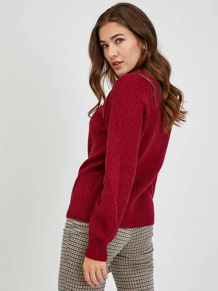 Orsay Roter Damen Rippenpulli mit Dekoknöpfen ORSAY