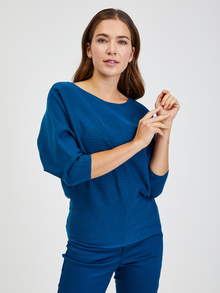 Orsay Blauer gerippter Damenpullover mit Fledermausärmeln von ORSAY